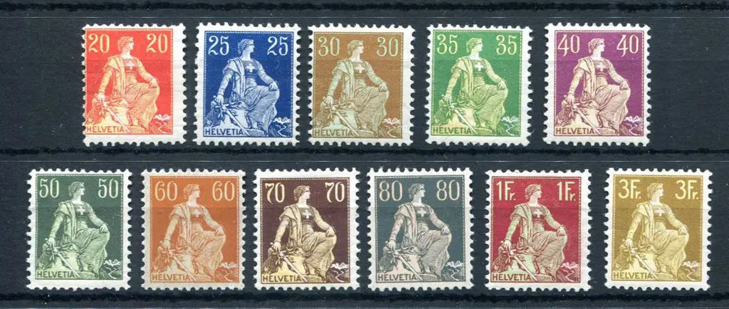 Switzerland 1908/24 20¢ to 3f seated Helvetia with ... Image 1++