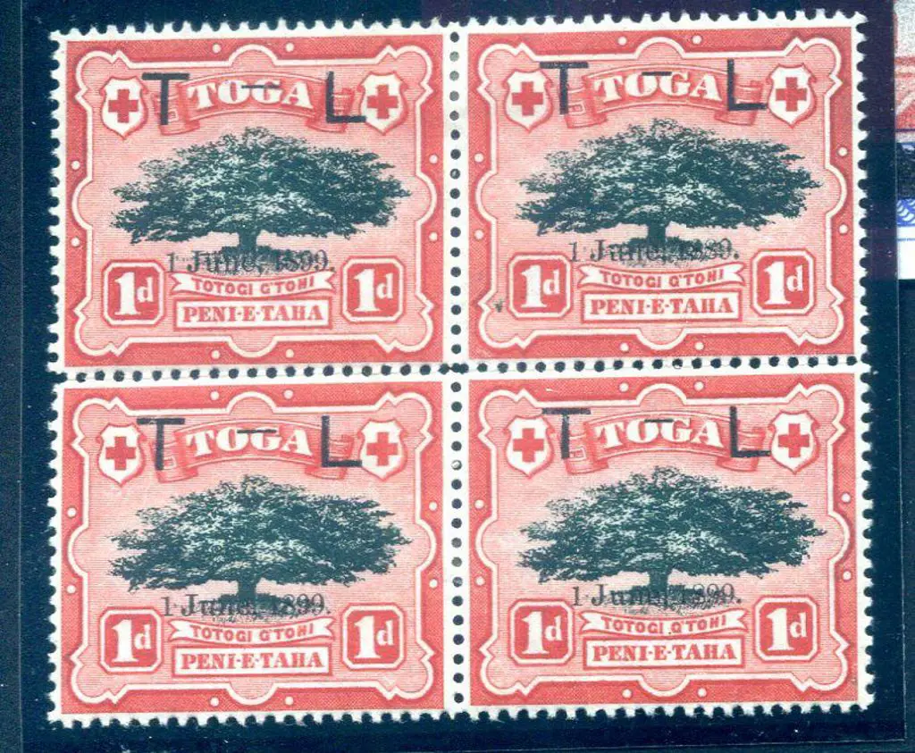 Tonga 1899 1d Royal Wedding block of 4 showing ... Image 1++