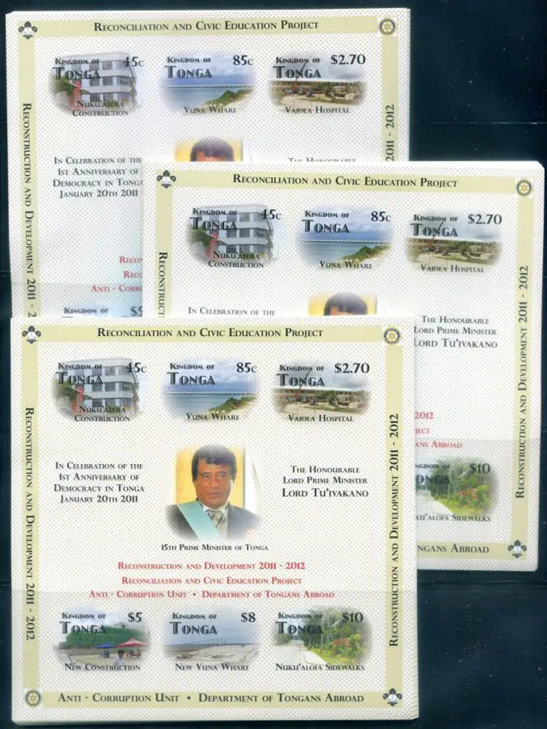 Tonga 2012 $27 Democracy 1st Anniv imperf M/S's x ... Image 1++