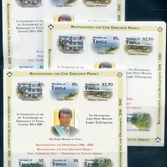 Tonga 2012 $27 Democracy 1st Anniv imperf M/S's x ...