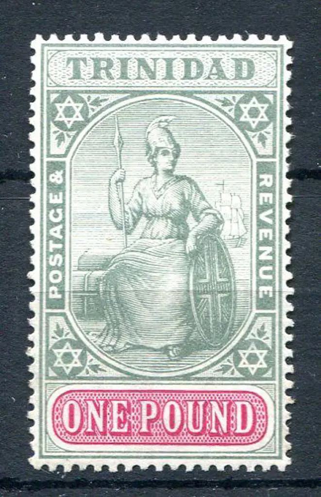 Trinidad & Tobago 1896/1906 £1 green & carmine. ... Image 1++