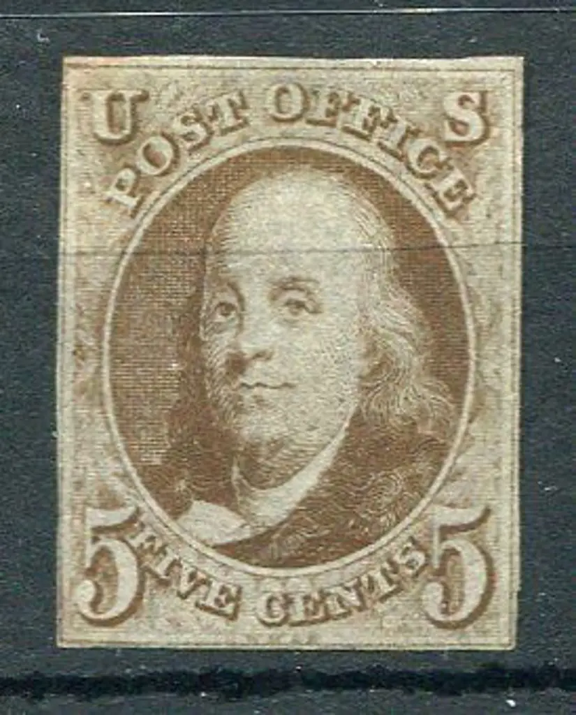 USA 1847 5¢ red-brown imperf on bluish paper with ... Image 1++
