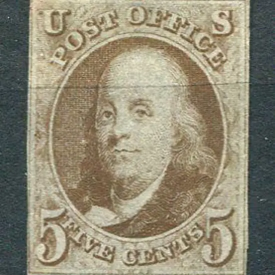 USA 1847 5¢ red-brown imperf on bluish paper with ...