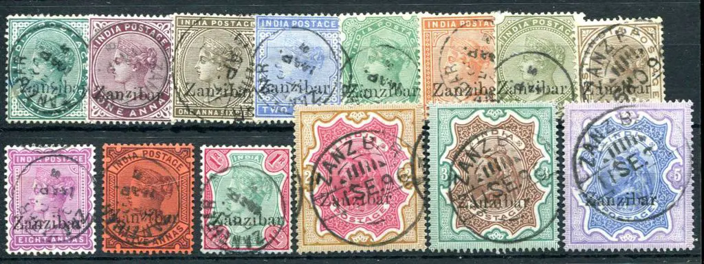 Zanzibar 1895 "Zanzibar" ovpts on India to 5R ... Image 1++