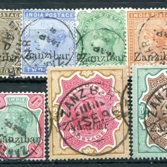 Zanzibar 1895 "Zanzibar" ovpts on India to 5R ...