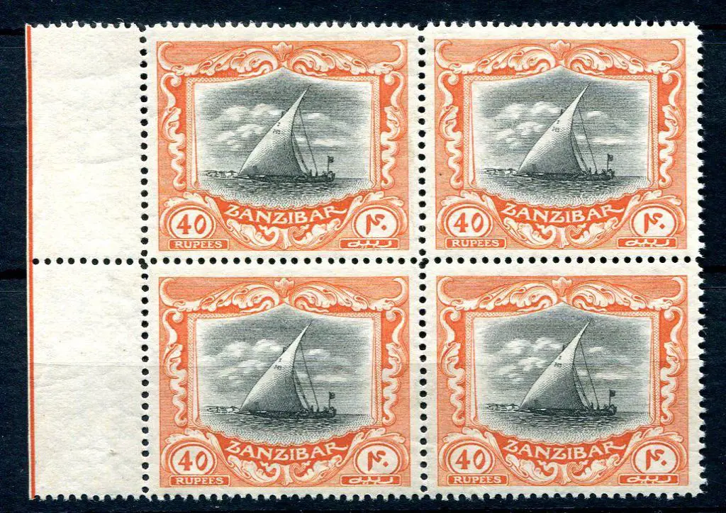 Zanzibar 1908/09 40r black & orange-brown Dhow in ... Image 1++