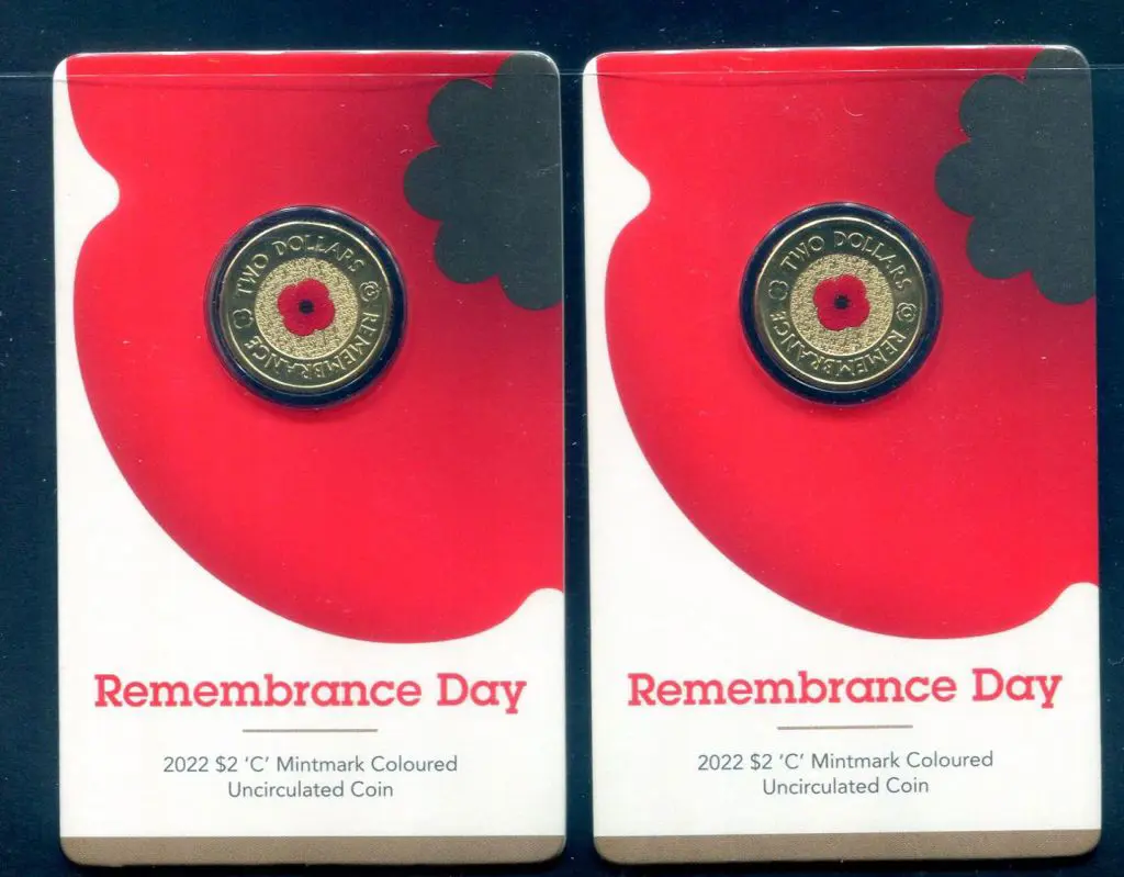 2022 $2 Remembrance Day "C" Mintmark coloured ... Image 1++