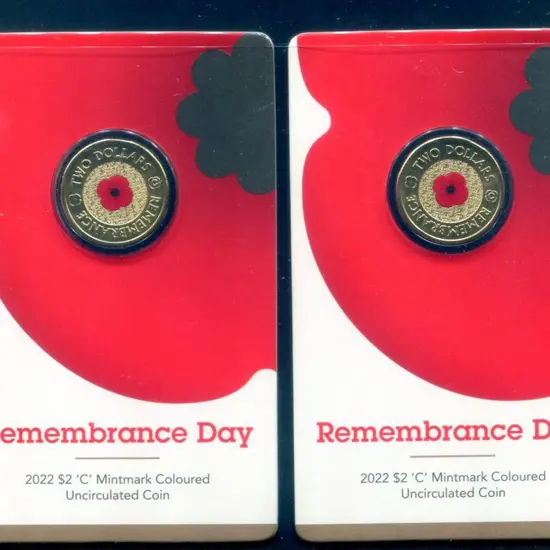 2022 $2 Remembrance Day "C" Mintmark coloured ...