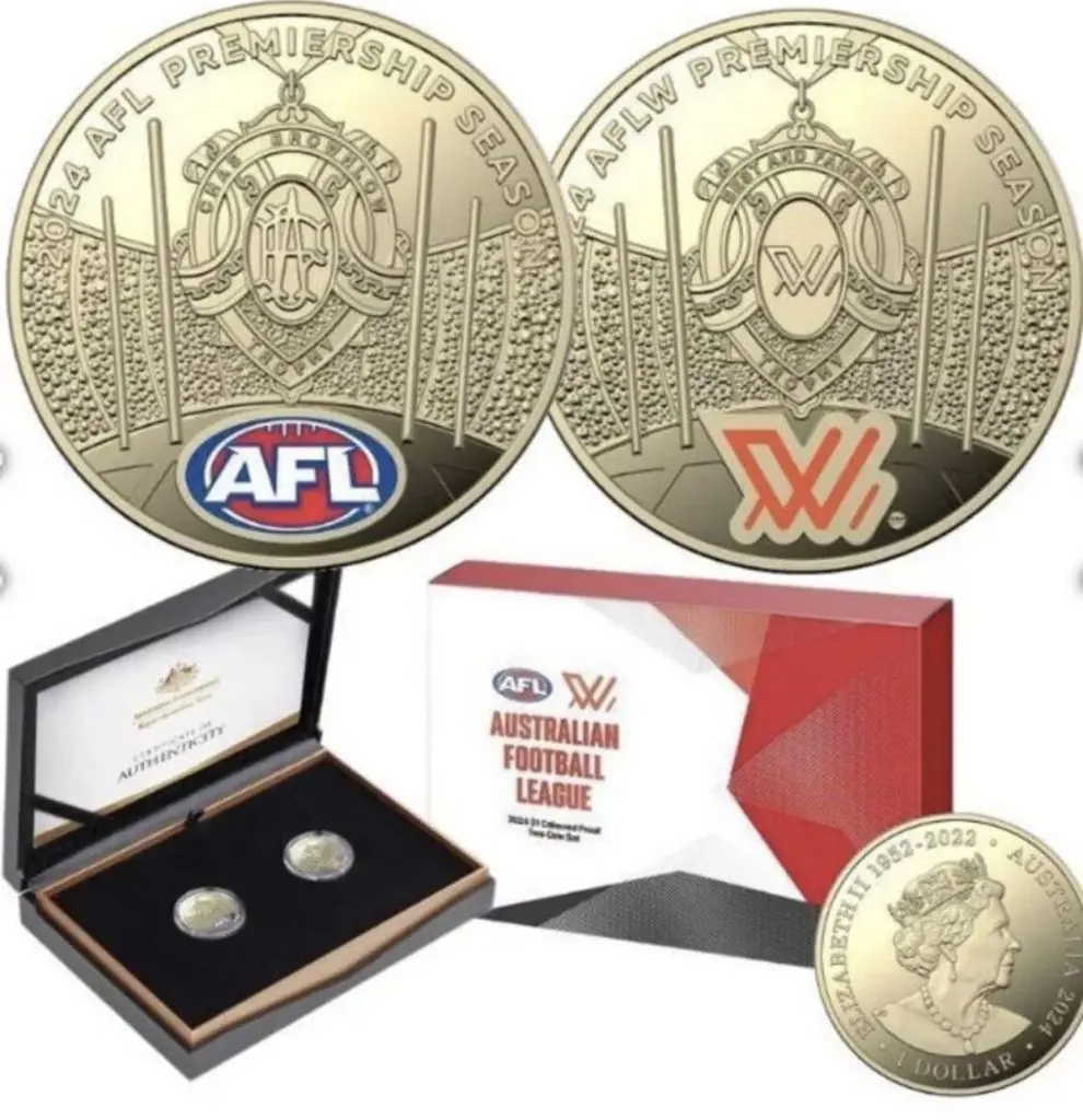 2024 $1 AFL Coloured Proof two-coin sets in RAM ... Image 1++