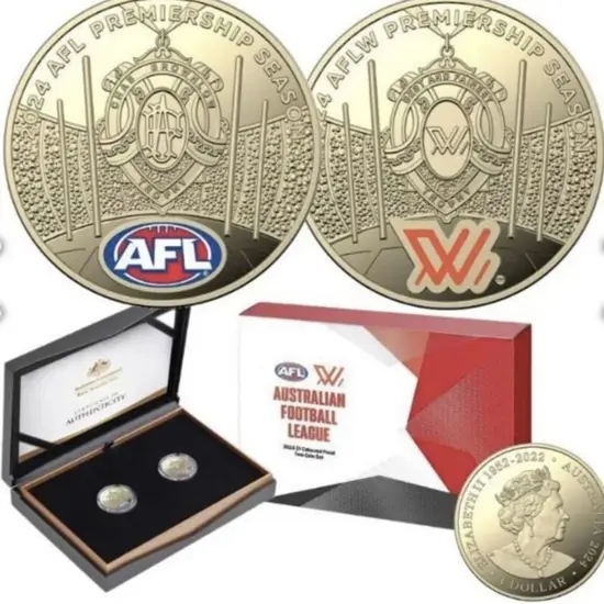 2024 $1 AFL Coloured Proof two-coin sets in RAM ...