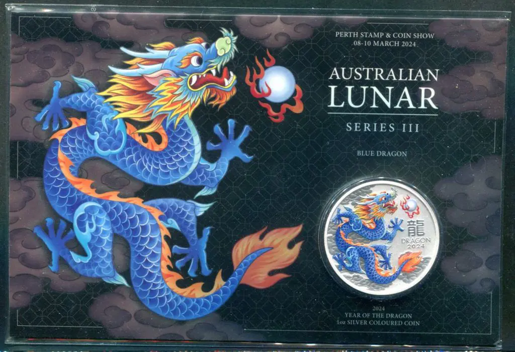 2024 $1 Blue Dragon 1oz silver Lunar New Year in ... Image 1++
