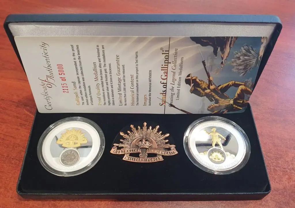 "Sands of Gallipoli" Proof Quality Medallions x 2 ... Image 1++