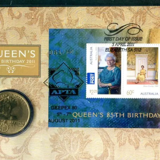 2011 (5th April) QEII 85th B'day M/S & matching $1 ...