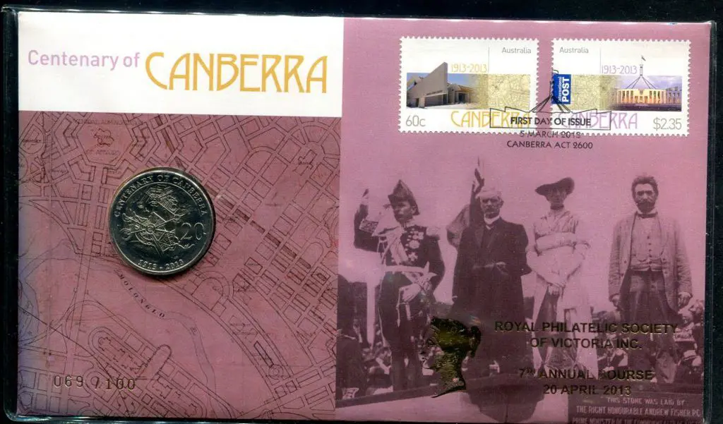 2013 (5th Mar) Canberra Cent with stamp pair & 20c ... Image 1++