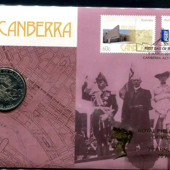 2013 (5th Mar) Canberra Cent with stamp pair & 20c ...