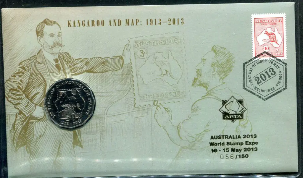2013 (10th May) Kangaroo & Map with $10 commem & ... Image 1++