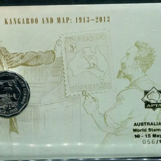 2013 (10th May) Kangaroo & Map with $10 commem & ...