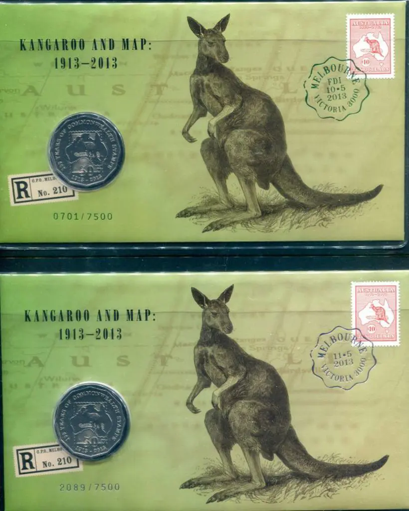 2013 (10th & 11th May) Kangaroo & Map 50c coin ... Image 1++