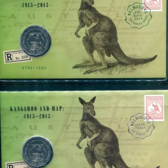 2013 (10th & 11th May) Kangaroo & Map 50c coin ...