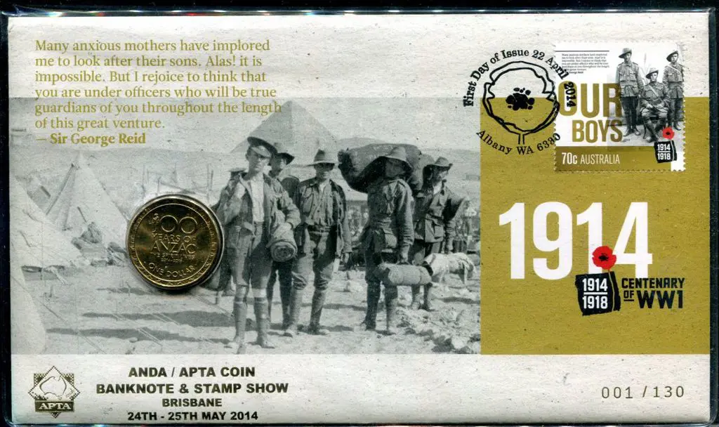 2014 (22nd Apr) 1914 WWI Cent "Our Boys" with 70c ... Image 1++