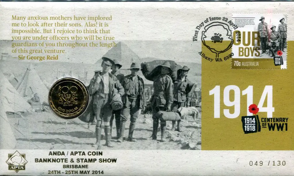 2014 (22nd Apr) 1914 WWI Cent "Our Boys" ovptd ... Image 1++