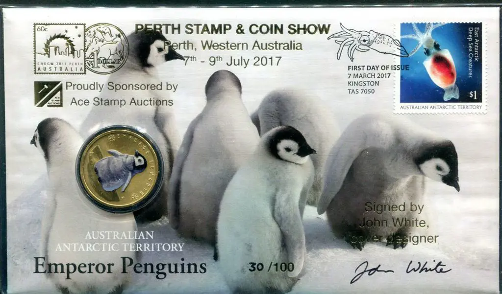 2017 (7th Mar) AAT Emperor Penguins with $1 stamp ... Image 1++