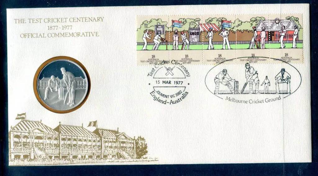1977 (15th Ma5) Test Cricket Centenary Medallion ... Image 1++