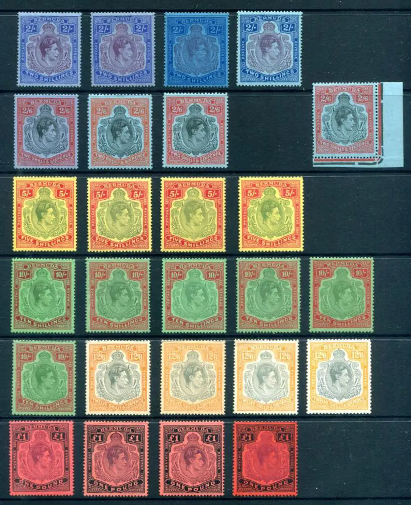 Bermuda 1938/53 KGVI keyplate group comprising 2/- ... Image 1++