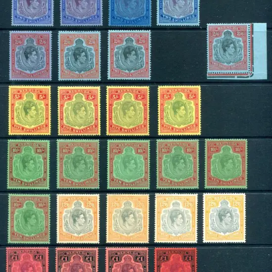 Bermuda 1938/53 KGVI keyplate group comprising 2/- ...