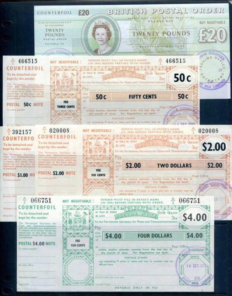 Fiji Postal notes complete with counterfoils all ... Image 1++