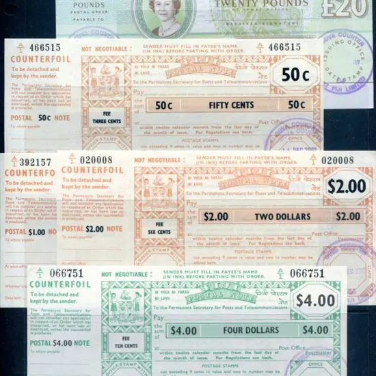 Fiji Postal notes complete with counterfoils all ...