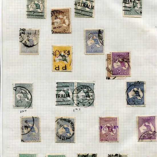 Kangaroos Group of 2nd wmk with 2d grey perfined ...