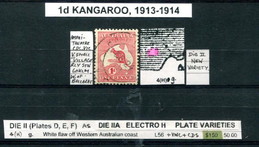 Kangaroos 1d red, Die II, 1st wmk plates D, E & F ... Image 1++