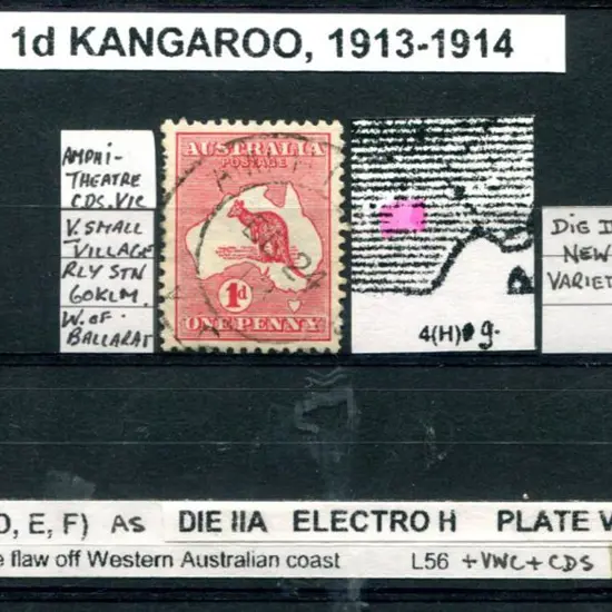 Kangaroos 1d red, Die II, 1st wmk plates D, E & F ...
