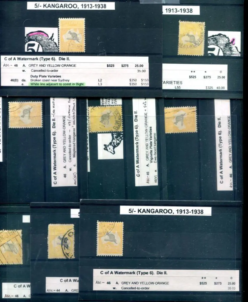 Kangaroos 5/- grey & yellow-orange, CofA wmk group ... Image 1++