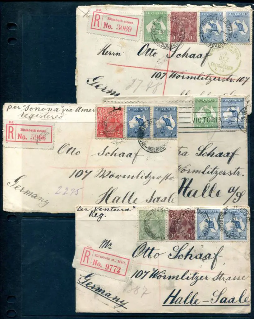 Kangaroos & KGV Selection of 4 covers noting 1922 ... Image 1++
