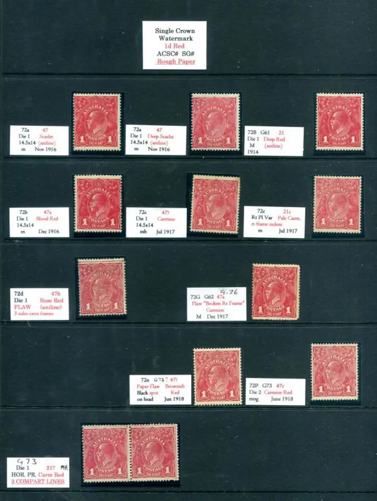 KGV 1d reds x 12 rough paper shades incl 1d ... Image 1++