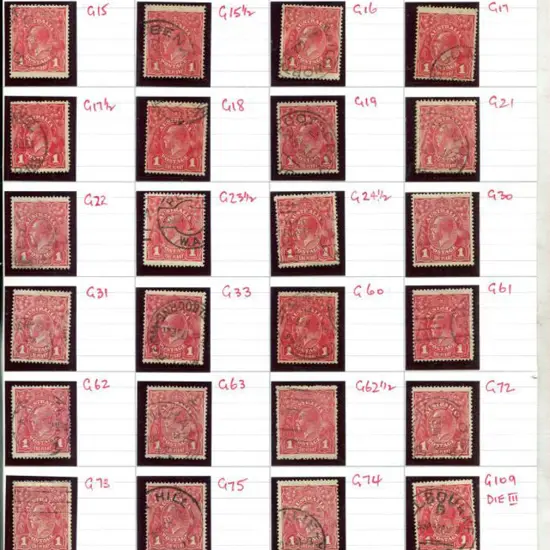 KGV 1d smooth & rough paper shades. Consists of 18 ...