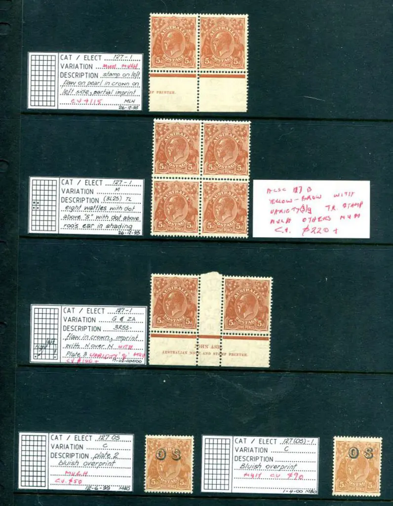 KGV 5d brown, single wmk x 4 good to F/U examples, ... Image 1++