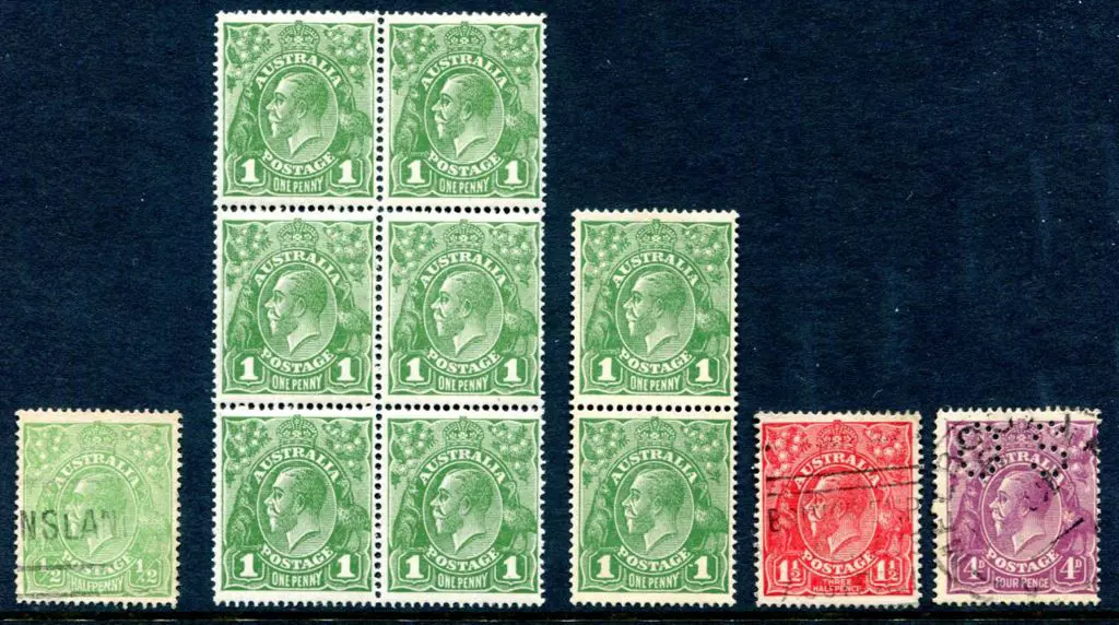 KGV Varieties incl ½d green single wmk with "flaw ... Image 1++
