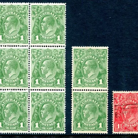 KGV Varieties incl ½d green single wmk with "flaw ...