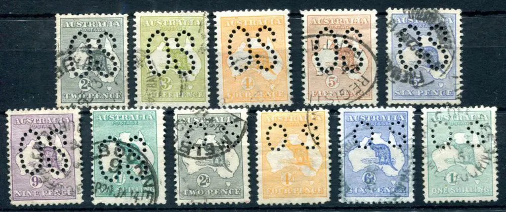 Officials 1913 2d to 1/- kangaroos, 1st wmk ... Image 1++