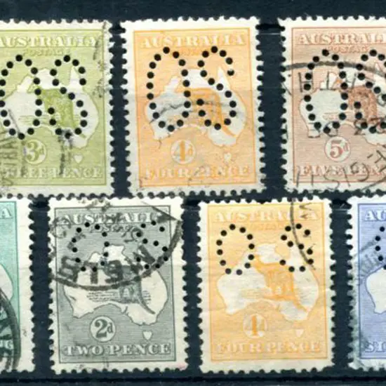Officials 1913 2d to 1/- kangaroos, 1st wmk ...