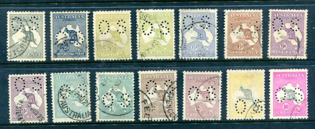 Officials 2d grey to 10/- kangaroos, 3rd wmk ... Image 1++
