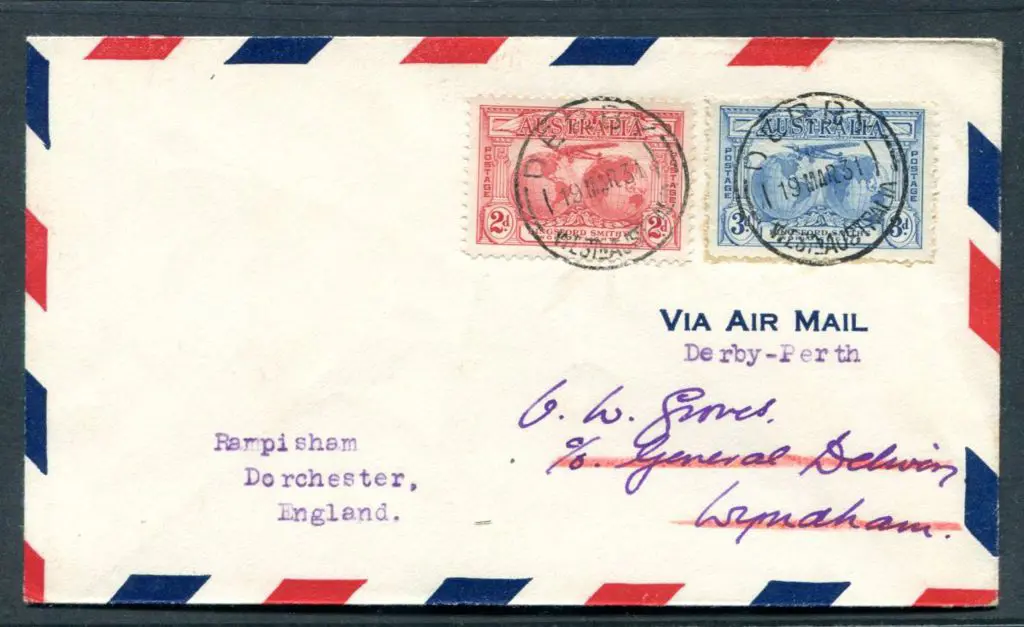 1931 (19th Mar) Derby to Perth Airmail env with 2d ... Image 1++