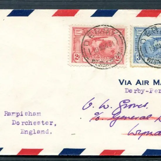 1931 (19th Mar) Derby to Perth Airmail env with 2d ...