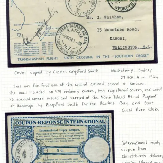 1934 (29th Mar) New Zealand to Australia & return ...