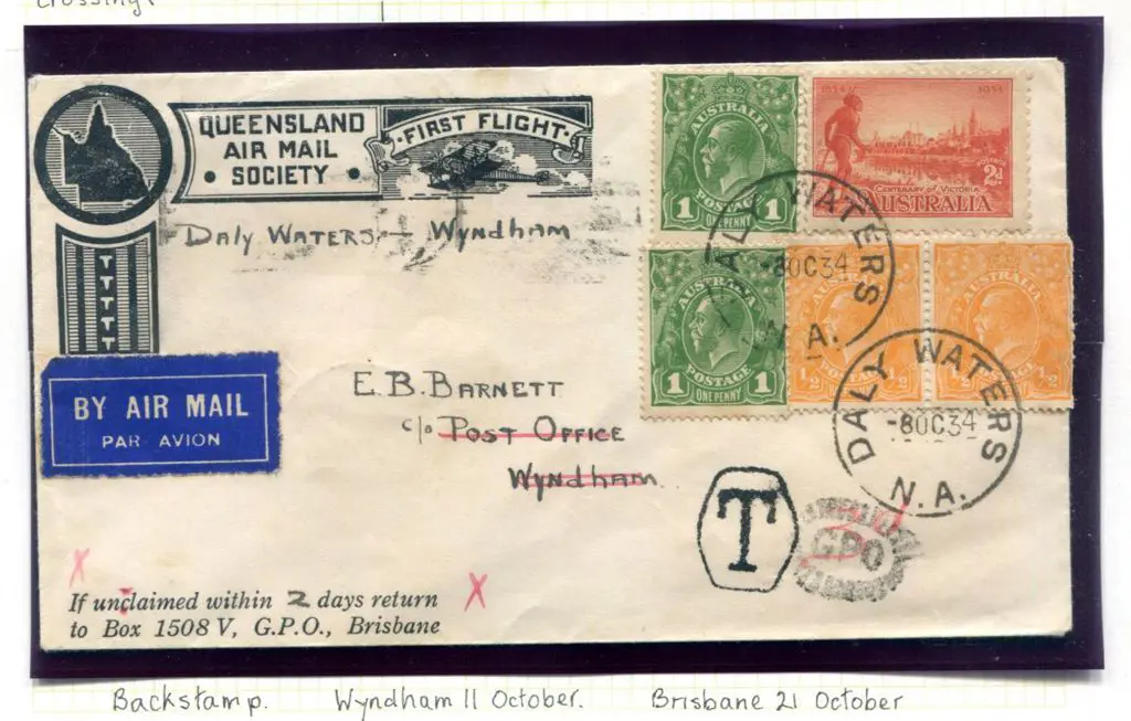 1934 (3rd Oct) Wyndham to Daly Waters & return by ... Image 1++