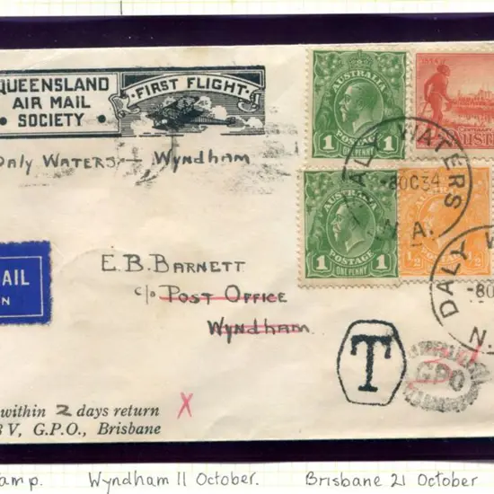 1934 (3rd Oct) Wyndham to Daly Waters & return by ...