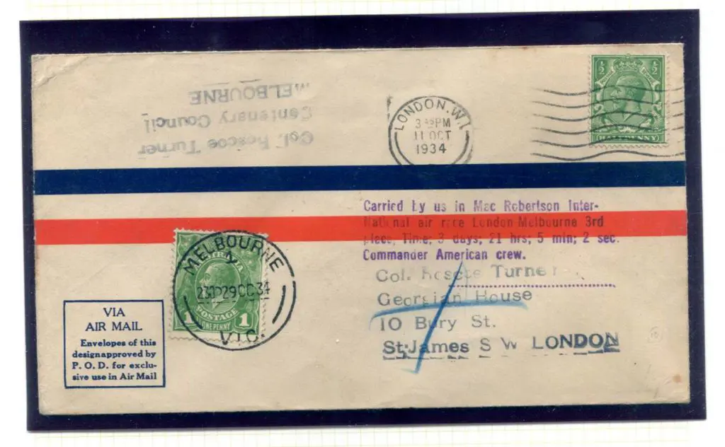 1934 (20th Oct) England to Australia MacRobertson ... Image 1++